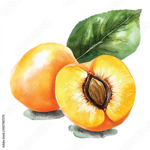 Apricot fruit watercolor clipart illustration