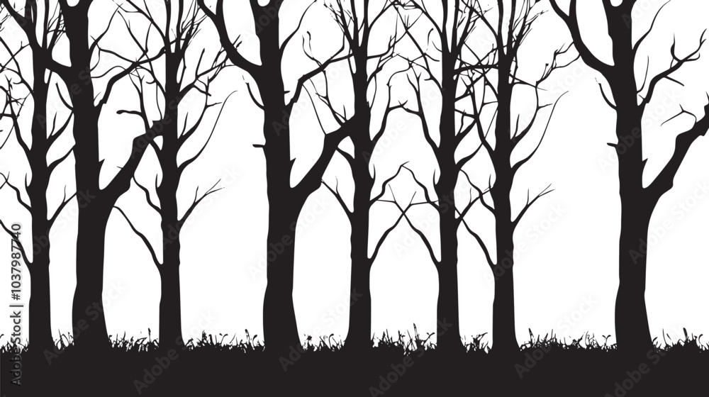 Fototapeta premium A forest of bare winter trees. silhouette illustration 