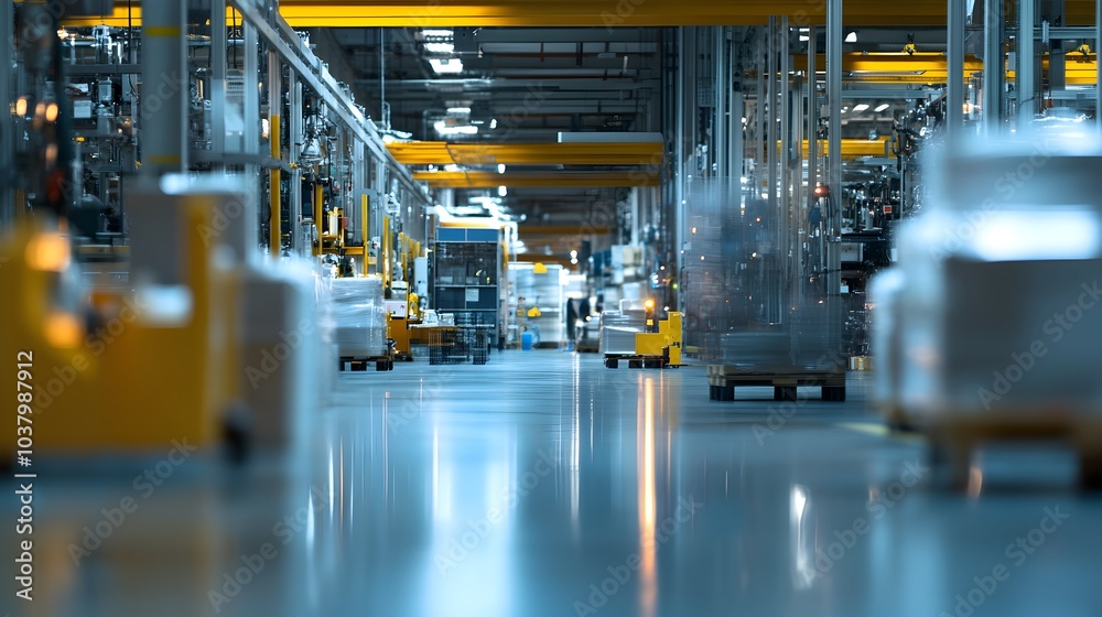 Bustling Industrial Factory Warehouse with Automated Equipment and Systems Bustling Industrial Factory Warehouse with Automated Equipment and Systems