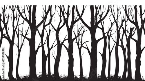 A forest of bare winter trees. silhouette illustration 