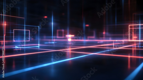 Luminous Cyber Grid Futuristic Abstract Neon Lights Backdrop