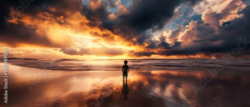 sun shines intermittently through clouds above, ocean at feet photo