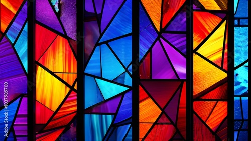 Stained glass background including with colorful pieces.