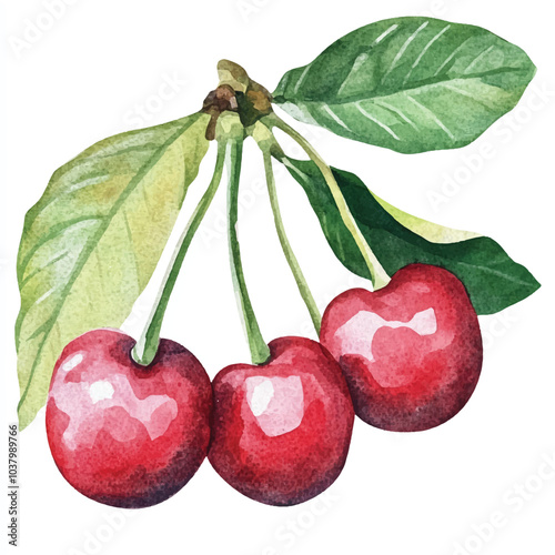 Barbados cherry fruit watercolor clipart illustration 