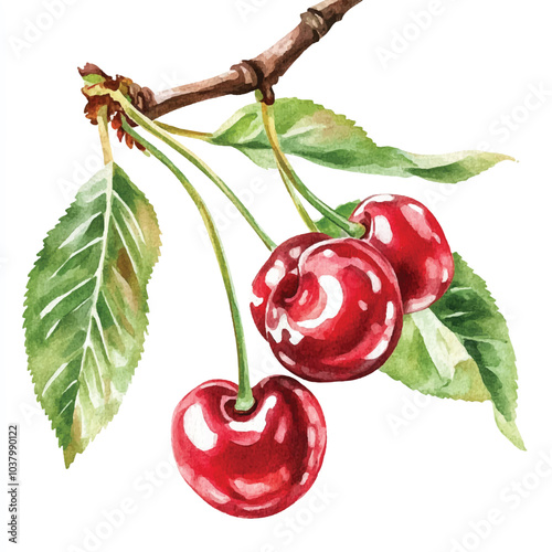 Barbados cherry fruit watercolor clipart illustration 