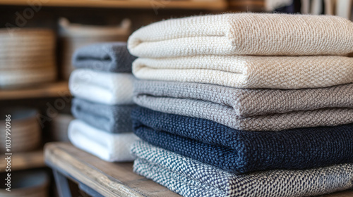 Stack of Folded Blankets in a Home Decor Store