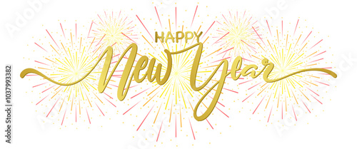 Wallpaper Mural Happy New Year calligraphy Golden hand drawn text vector eps Torontodigital.ca