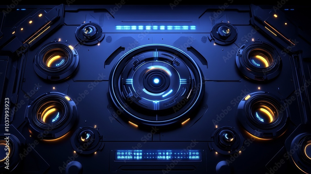Fototapeta premium Futuristic control panel with glowing elements and intricate design.