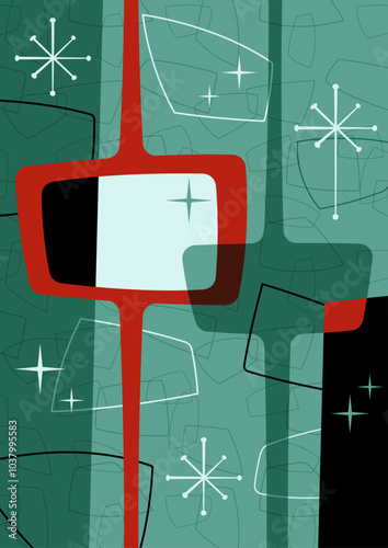 1950s - 1960s Abstract Background, Atomic Age Style Template for Retro Party Posters, Covers, Illustrations. Space Age Shapes and Colors