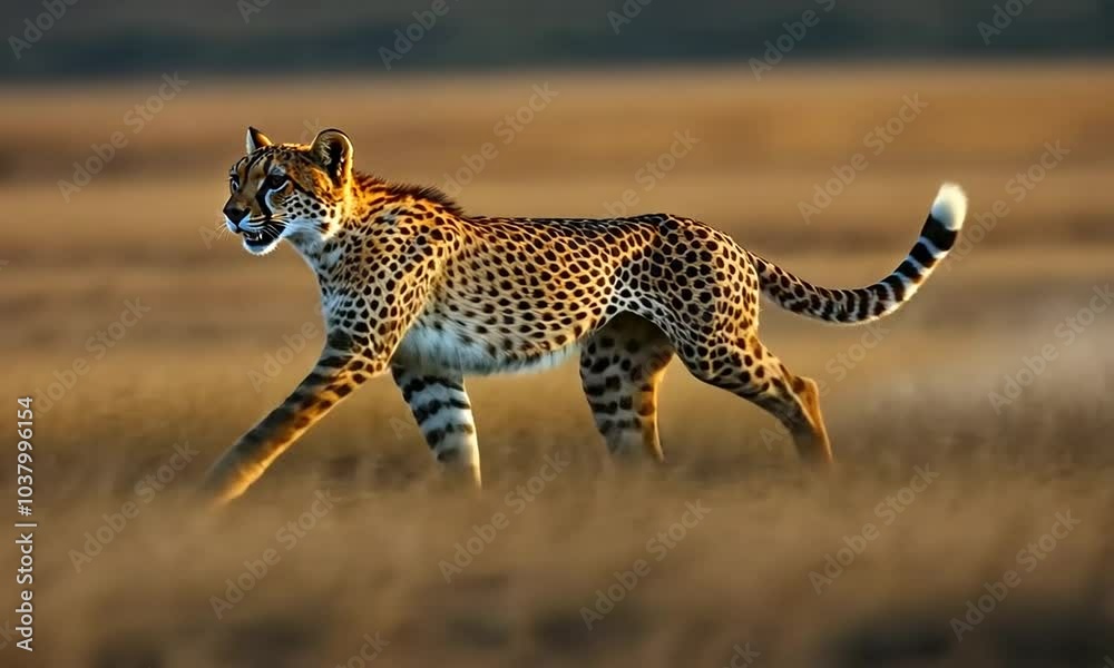 A cheetah running in the grass.
