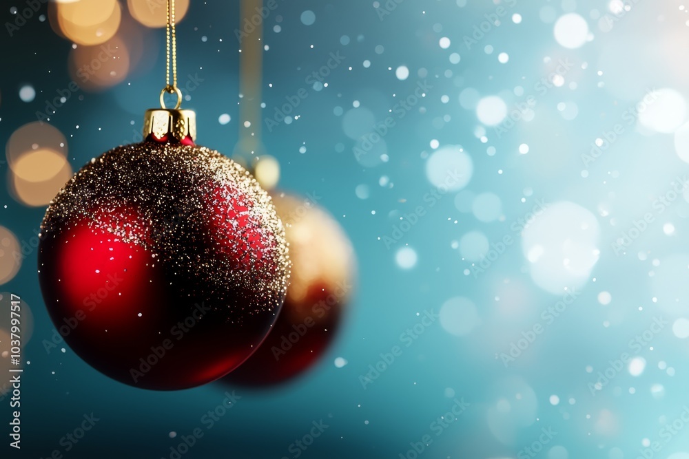  A close-up of a Christmas ornament dangling from a string against a backdrop of basket lights
