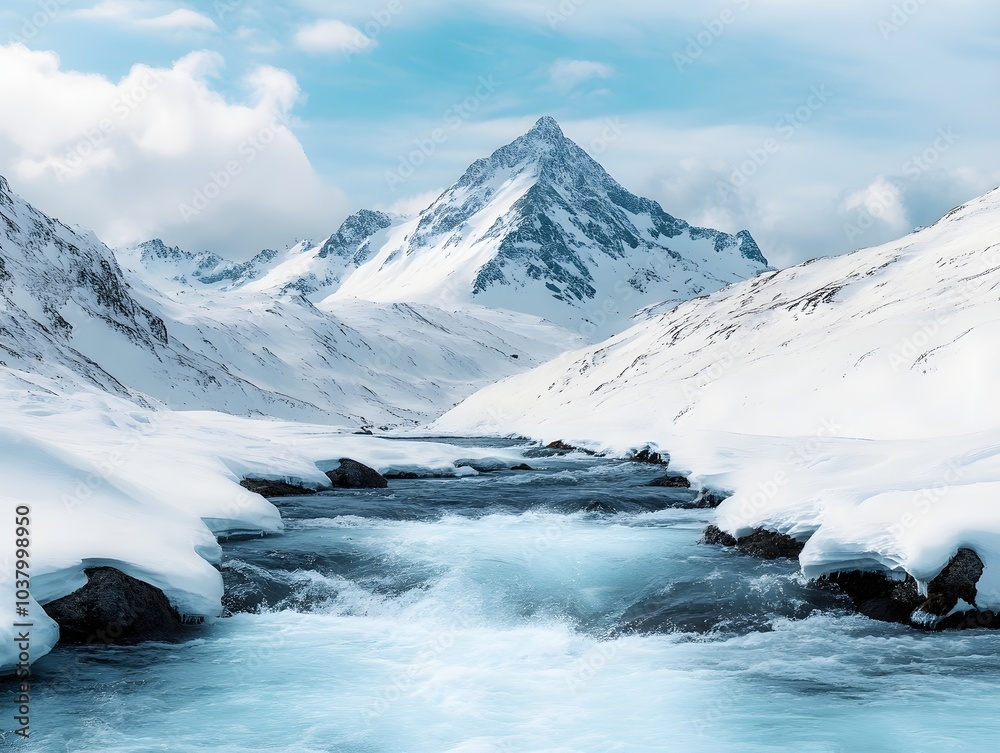 Majestic Mountain Landscape with Flowing Water Majestic Mountain Landscape with Flowing Water