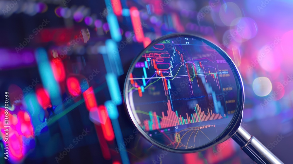 Magnifying Glass Over Stock Market Chart Magnifying Glass Over Stock Market Chart