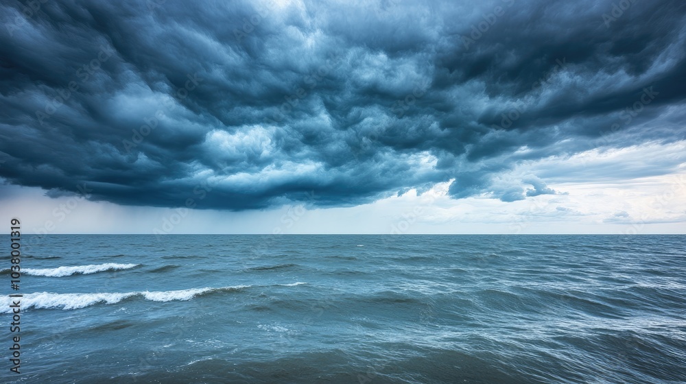 Fototapeta premium Dramatic Ocean Scene Under Dark Cloudy Sky