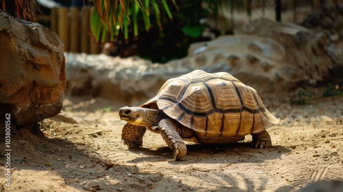 A Tortoise Walking on a Sandy Path