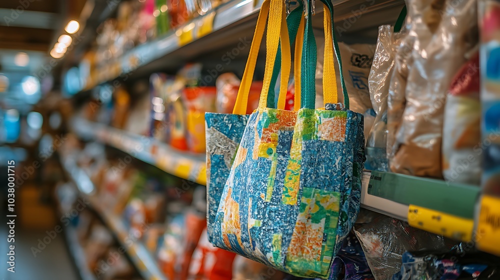 Fototapeta premium Colorful Tote Bag Made from Recycled Materials