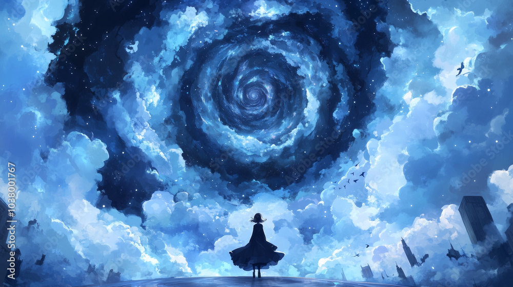 Dreamlike Celestial Landscape in Anime Style