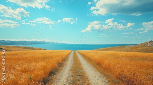 Narrow Road Leading to Horizon with Scenic View