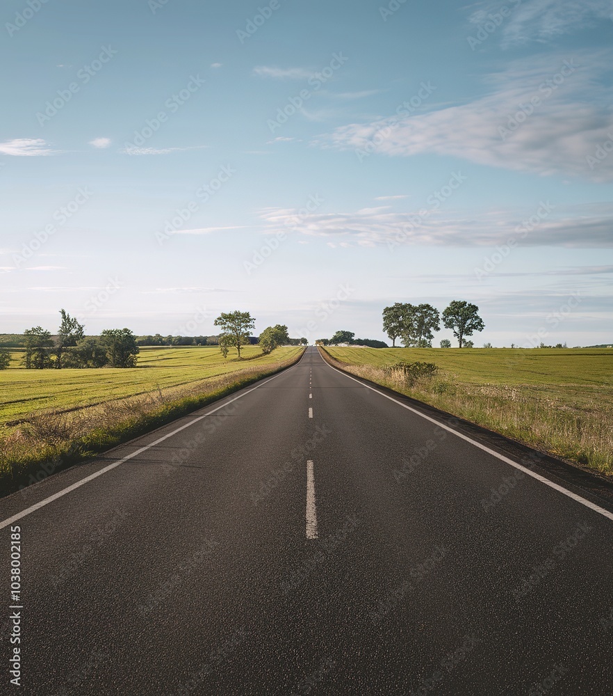 Fototapeta premium A straight, asphalt road stretching into the horizon