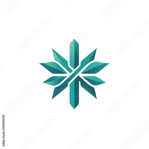 A stylized geometric snowflake design with sharp edges and a modern aesthetic.