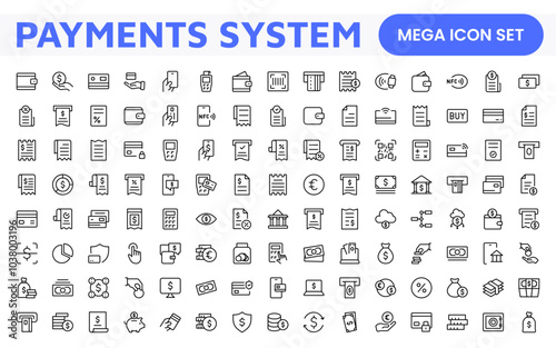 Digital Payments Icon Set. Sleek and modern icons for e-commerce, online transactions, and fintech apps, designed to enhance user interfaces and streamline payment processes.