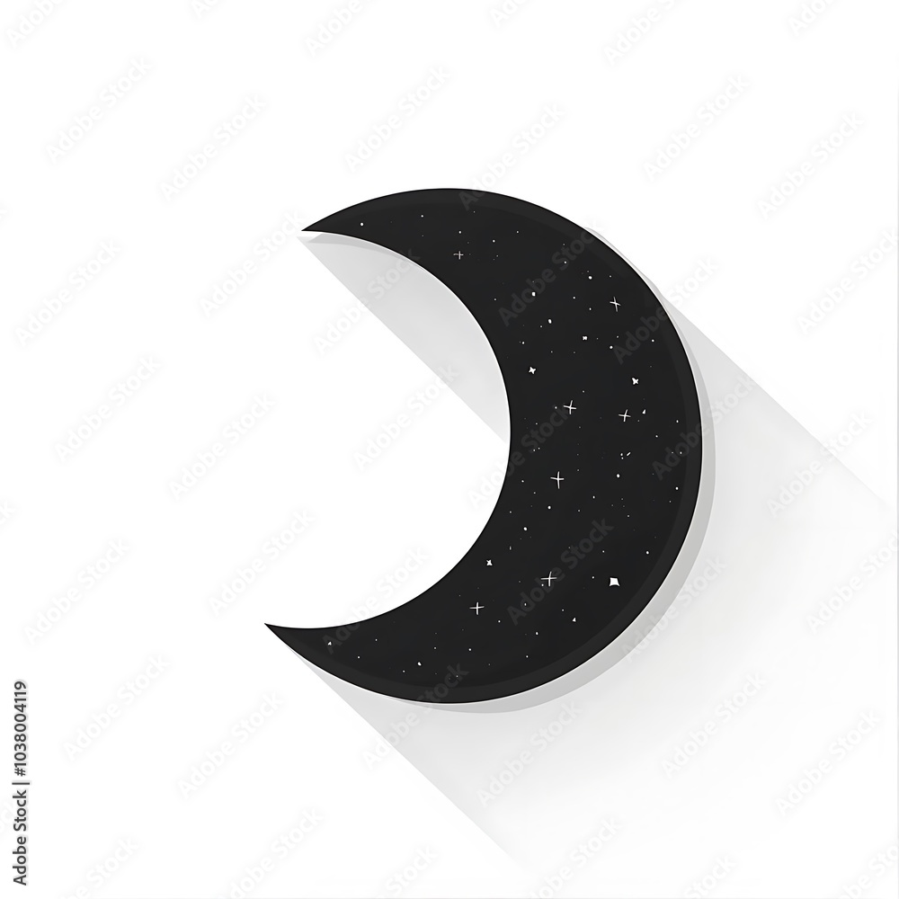 A stylized crescent moon with a starry pattern against a white background. A stylized crescent moon with a starry pattern against a white background.
