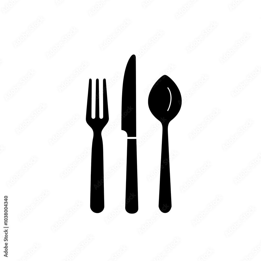 A simple icon featuring a fork, knife, and spoon, representing dining and food. A simple icon featuring a fork, knife, and spoon, representing dining and food.