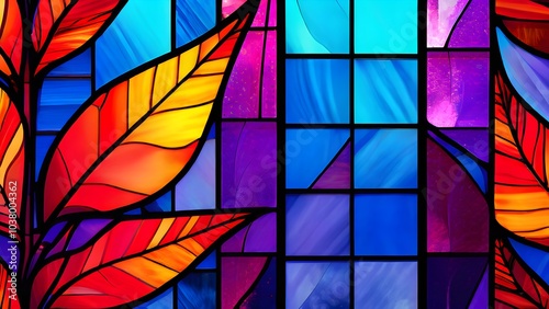 Stained glass background including with colorful pieces.