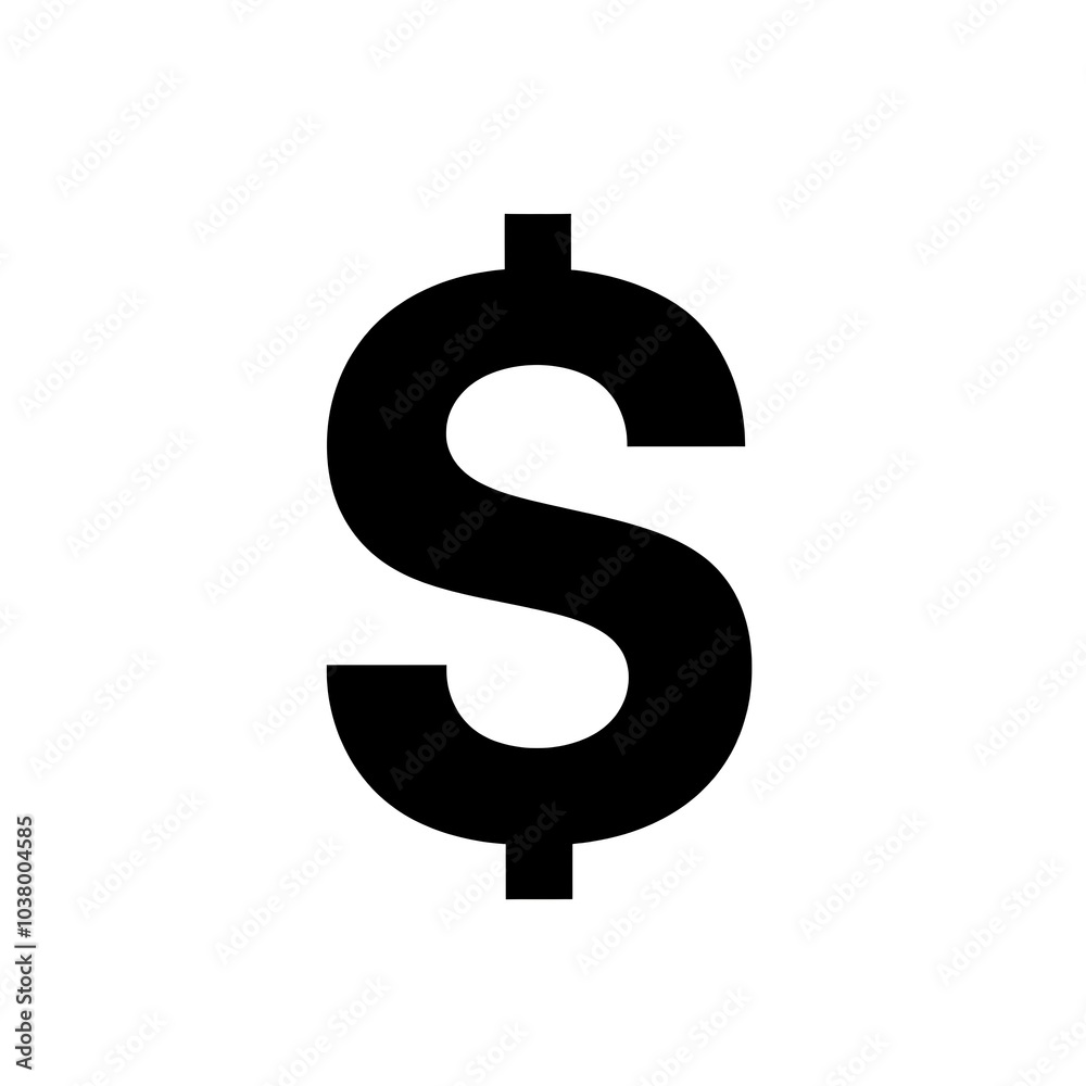A bold black dollar sign symbol representing currency and finance. A bold black dollar sign symbol representing currency and finance.
