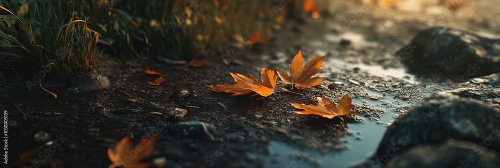 Golden Autumn Leaves Resting on the Park Ground Golden Autumn Leaves Resting on the Park Ground