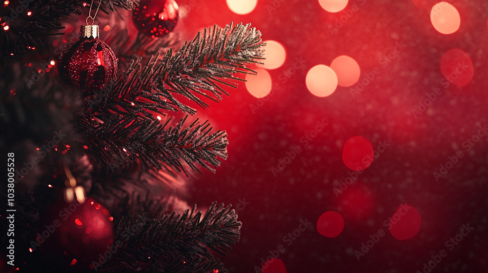 Decorative Christmas tree with red ornaments and soft bokeh lights during the holiday season Decorative Christmas tree with red ornaments and soft bokeh lights during the holiday season