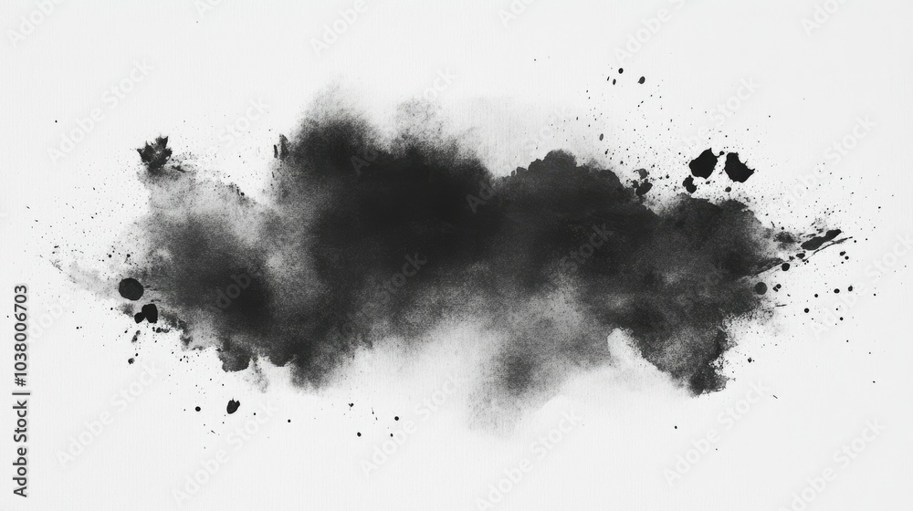 Obraz premium Abstract black watercolor stain with soft washes and creative splashes on textured paper.
