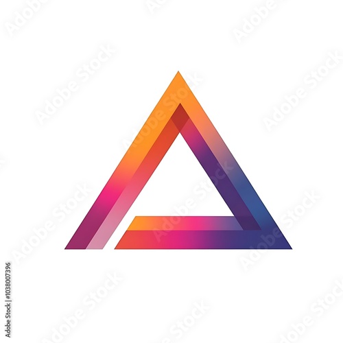 A stylized, colorful triangle logo with gradient shades.