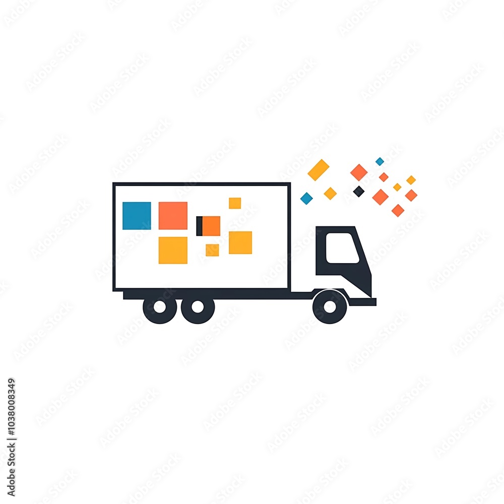 Fototapeta premium A stylized delivery truck with colorful squares, symbolizing logistics and transportation.