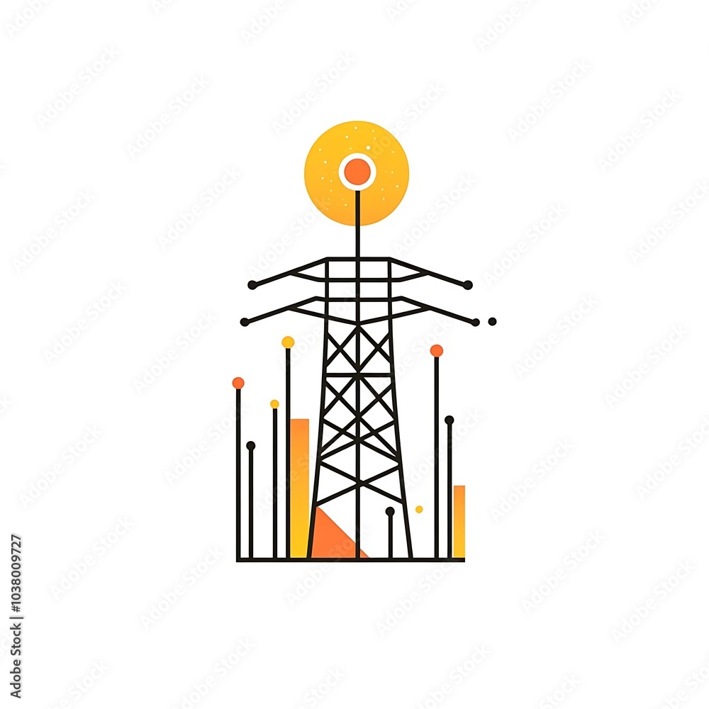 A stylized illustration of a power tower with abstract elements representing energy. A stylized illustration of a power tower with abstract elements representing energy.