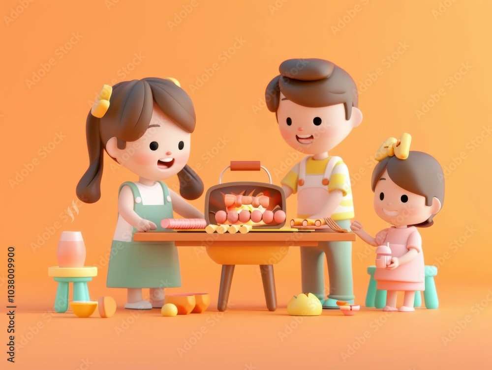 A family enjoys a barbecue together. AI. A family enjoys a barbecue together. AI.