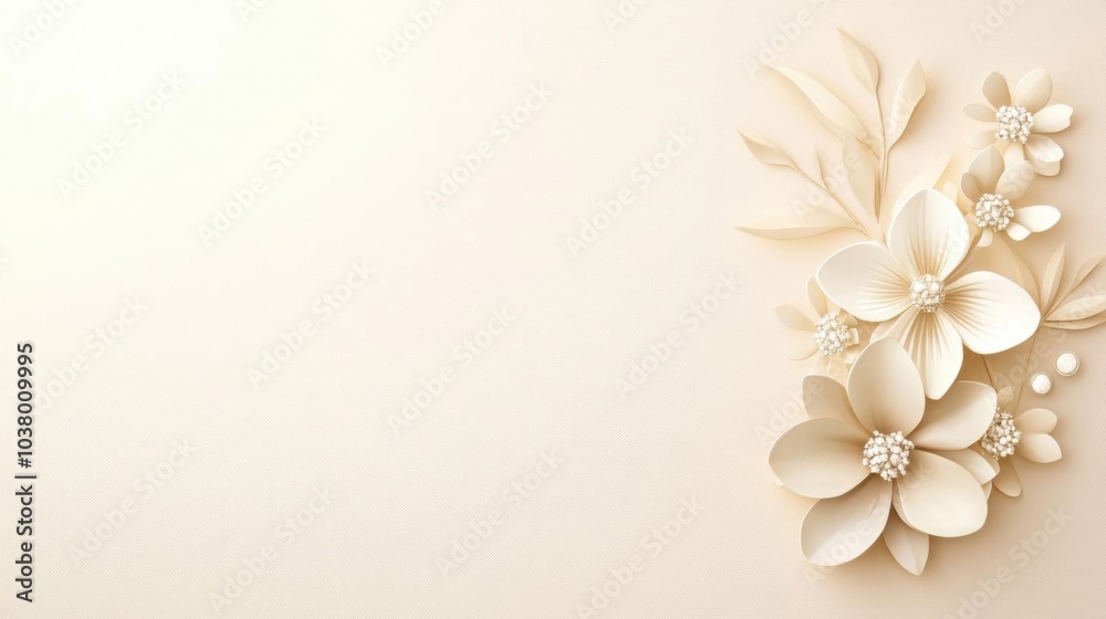 Elegant arrangement of soft flowers and leaves on a neutral background, perfect for weddings and special events.