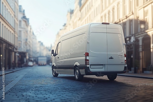 A tiny isolated image of a white, immaculate delivery vehicle on a white backdrop. Generative Ai