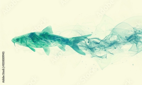 Abstract illustration of a fish with flowing lines. AI.