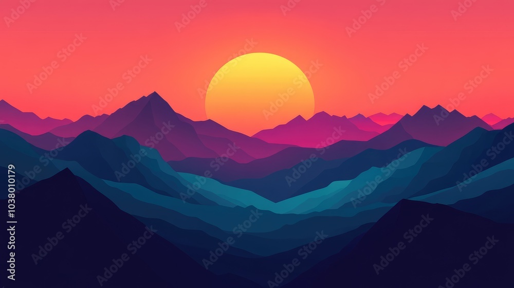 Vibrant Sunset Over Layered Mountain Landscape