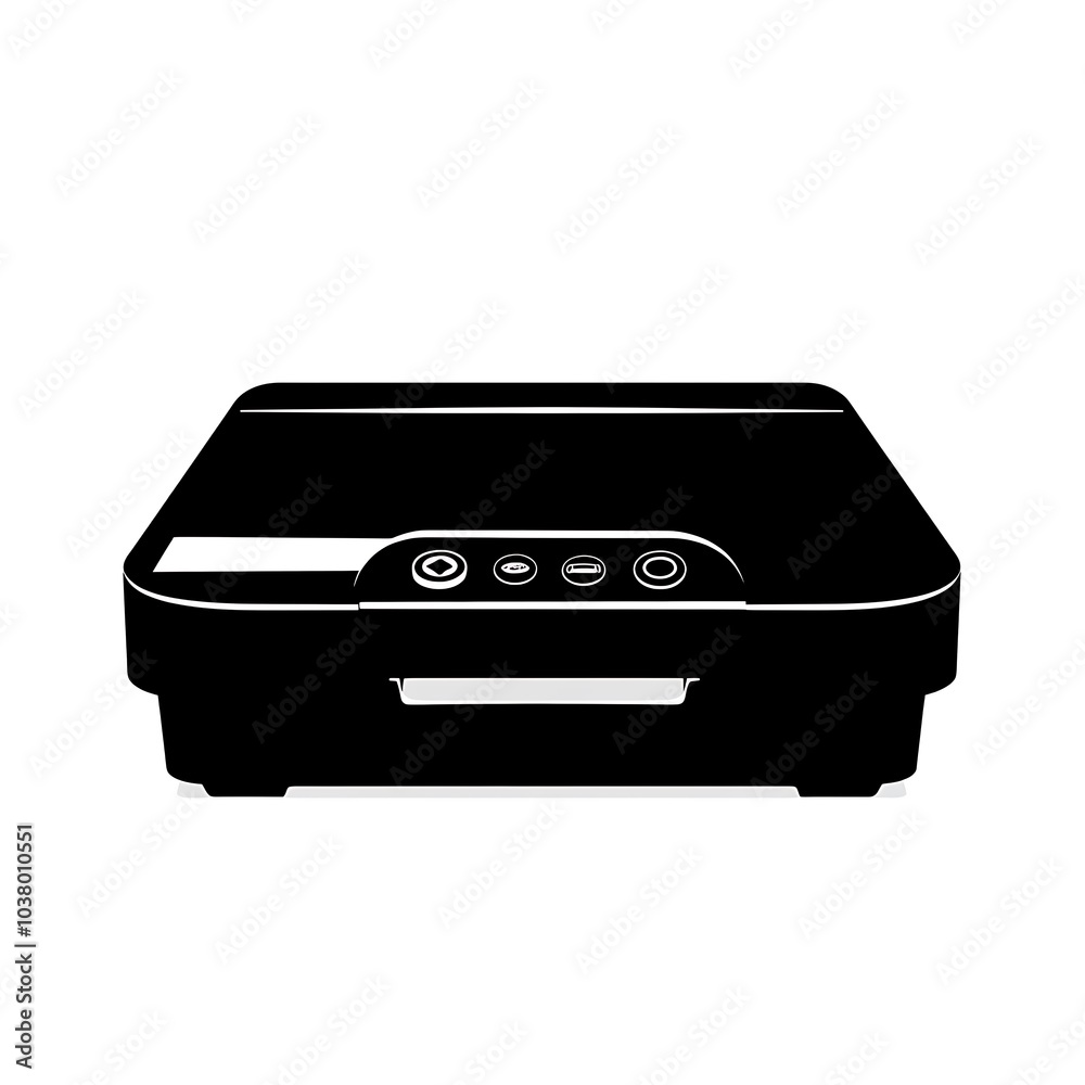 Fototapeta premium A black printer with control buttons, used for printing documents and images.