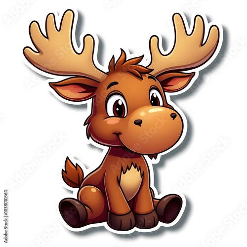 Cute Cartoon Moose Sticker Adorable Animal Illustration. Generative AI photo