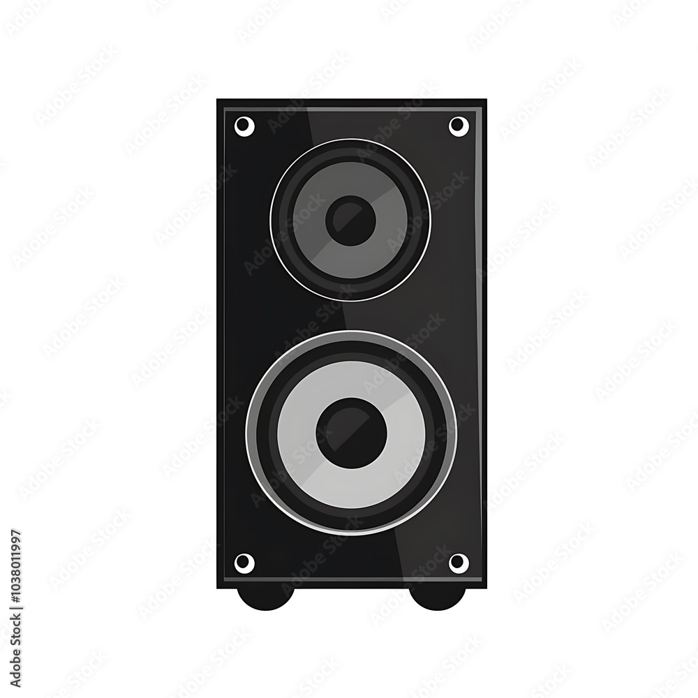 A black speaker with two circular drivers designed for audio output. A black speaker with two circular drivers designed for audio output.