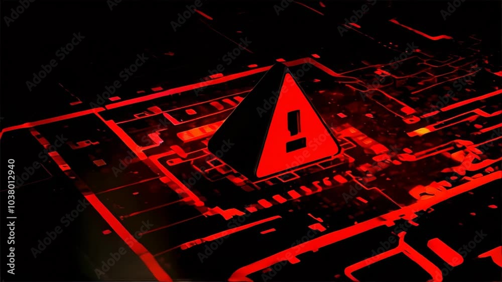 Abstract digital circuit board in orange light with triangle in the ...