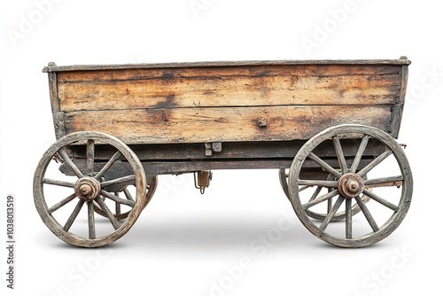 On a white background, a wooden cart wagon is isolated. Generative Ai