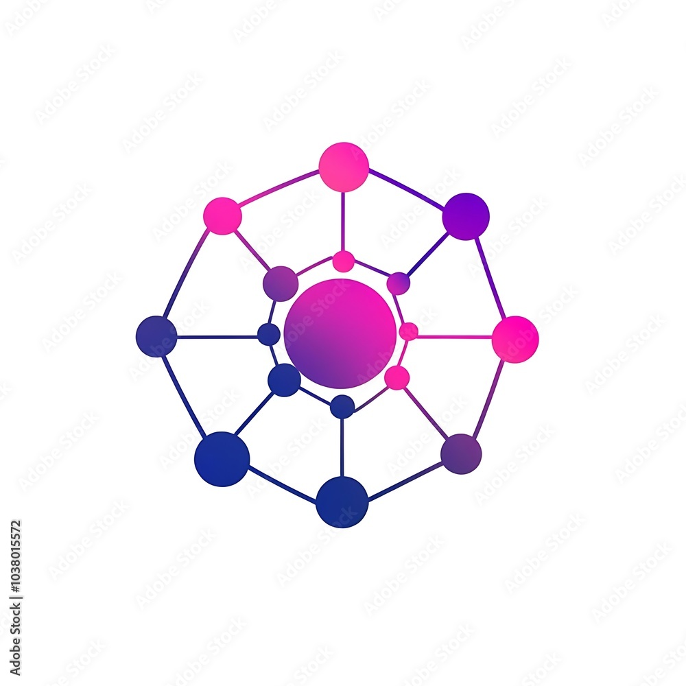 A stylized molecular structure with interconnected nodes in gradient colors. A stylized molecular structure with interconnected nodes in gradient colors.