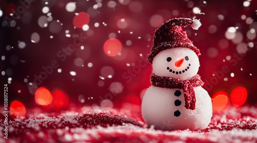 Snowman with empty space on red light background