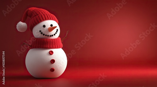 Snowman with empty space on red light background