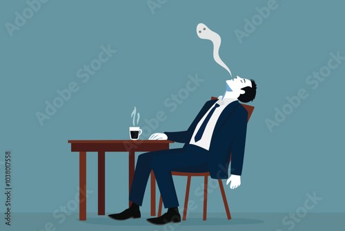 overload - overwhelmed by job concept. business man sleeping on chair,  fatigue tired, low energy,  exhausted, sleepy drunk.