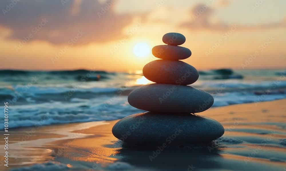 Zen rocks on a beach with waves washing up Zen rocks on a beach with waves washing up